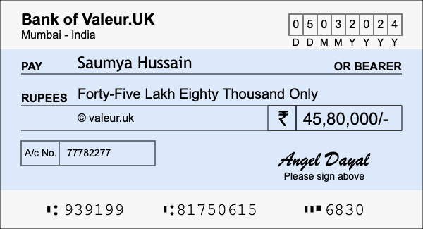 How to write a cheque for 45.8 lakh rupees