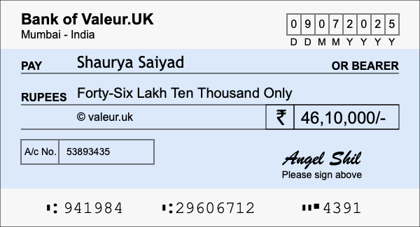 How to write a cheque for 46.1 lakh rupees