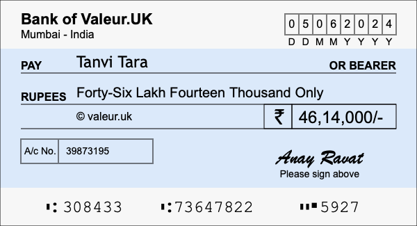 How to write a cheque for 46.14 lakh rupees How to write a cheque for 46.14 lakh rupees