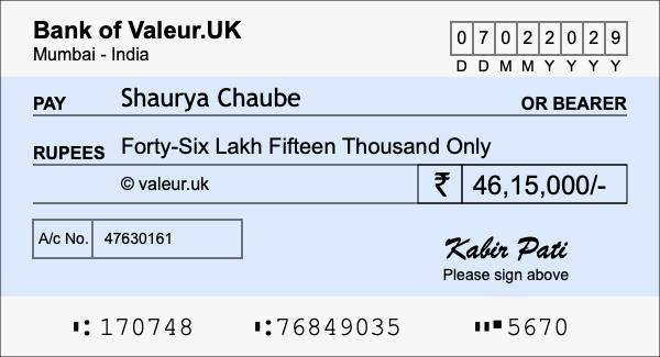 How to write a cheque for 46.15 lakh rupees How to write a cheque for 46.15 lakh rupees