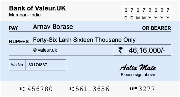 How to write a cheque for 46.16 lakh rupees How to write a cheque for 46.16 lakh rupees