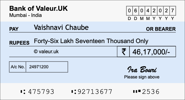 How to write a cheque for 46.17 lakh rupees How to write a cheque for 46.17 lakh rupees