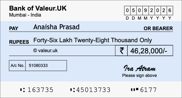 How to write a cheque for 46.28 lakh rupees How to write a cheque for 46.28 lakh rupees