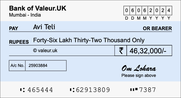 How to write a cheque for 46.32 lakh rupees