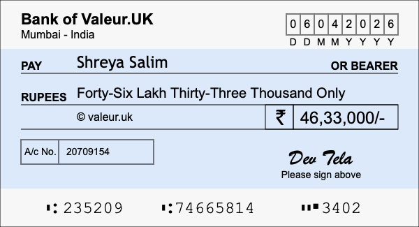 How to write a cheque for 46.33 lakh rupees