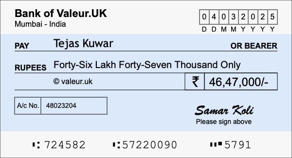 How to write a cheque for 46.47 lakh rupees How to write a cheque for 46.47 lakh rupees