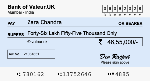 How to write a cheque for 46.55 lakh rupees How to write a cheque for 46.55 lakh rupees