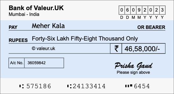 How to write a cheque for 46.58 lakh rupees How to write a cheque for 46.58 lakh rupees