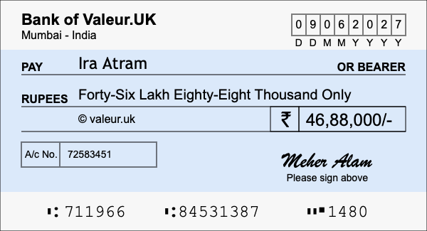 How to write a cheque for 46.88 lakh rupees