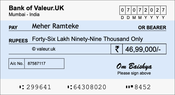 How to write a cheque for 46.99 lakh rupees