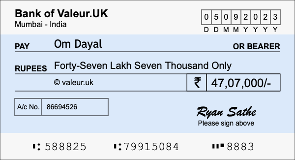 How to write a cheque for 47.07 lakh rupees How to write a cheque for 47.07 lakh rupees