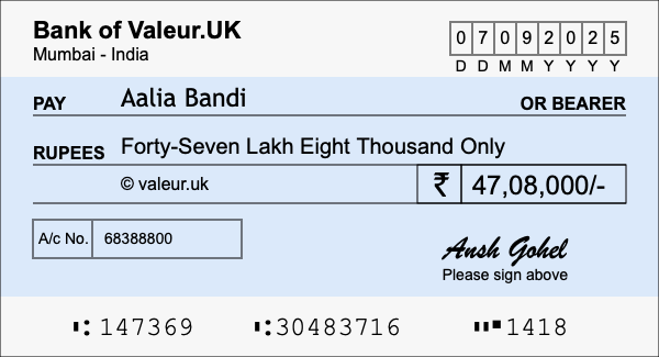 How to write a cheque for 47.08 lakh rupees How to write a cheque for 47.08 lakh rupees