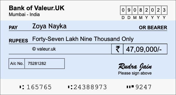 How to write a cheque for 47.09 lakh rupees How to write a cheque for 47.09 lakh rupees