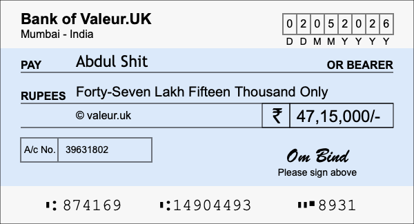 How to write a cheque for 47.15 lakh rupees How to write a cheque for 47.15 lakh rupees
