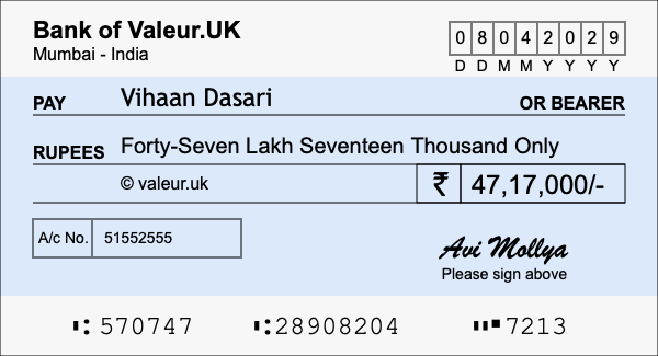 How to write a cheque for 47.17 lakh rupees How to write a cheque for 47.17 lakh rupees