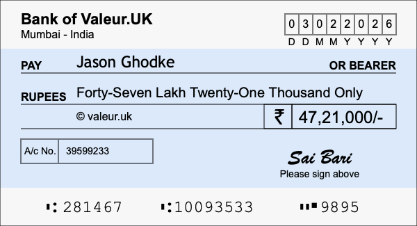 How to write a cheque for 47.21 lakh rupees How to write a cheque for 47.21 lakh rupees