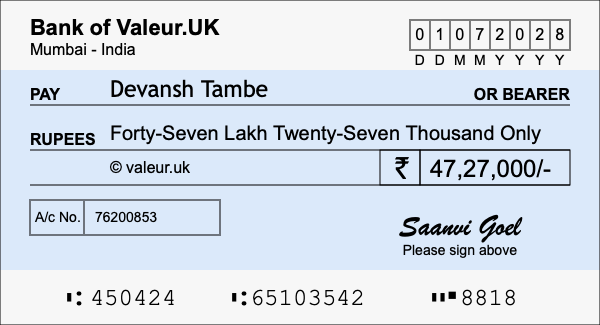 How to write a cheque for 47.27 lakh rupees How to write a cheque for 47.27 lakh rupees