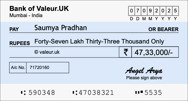 How to write a cheque for 47.33 lakh rupees How to write a cheque for 47.33 lakh rupees