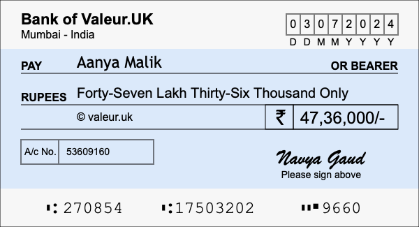 How to write a cheque for 47.36 lakh rupees How to write a cheque for 47.36 lakh rupees