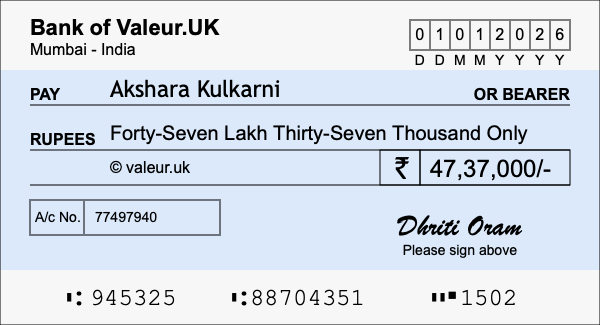 How to write a cheque for 47.37 lakh rupees How to write a cheque for 47.37 lakh rupees