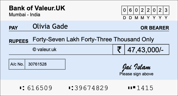 How to write a cheque for 47.43 lakh rupees