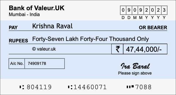 How to write a cheque for 47.44 lakh rupees How to write a cheque for 47.44 lakh rupees