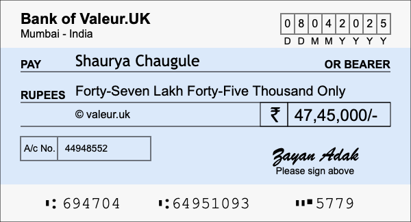 How to write a cheque for 47.45 lakh rupees How to write a cheque for 47.45 lakh rupees