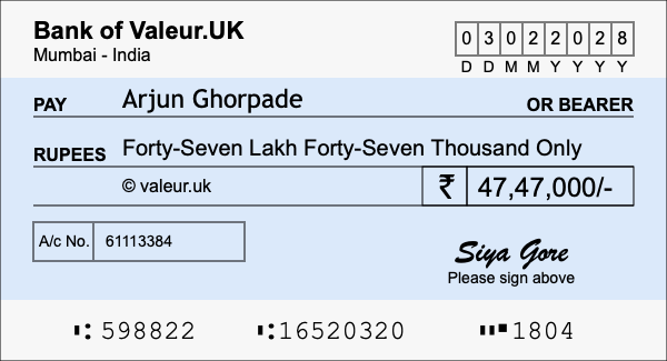 How to write a cheque for 47.47 lakh rupees How to write a cheque for 47.47 lakh rupees
