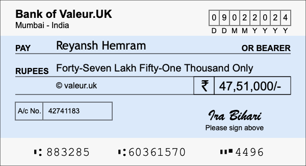 How to write a cheque for 47.51 lakh rupees