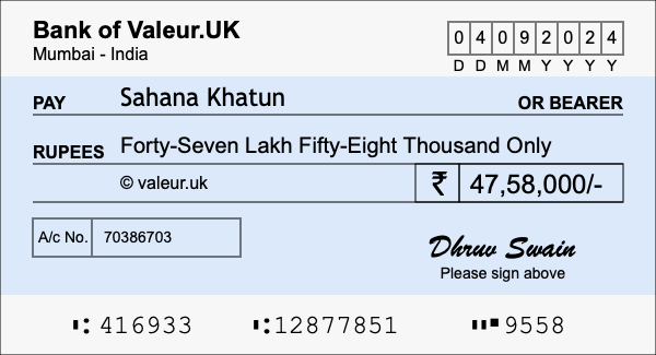 How to write a cheque for 47.58 lakh rupees How to write a cheque for 47.58 lakh rupees