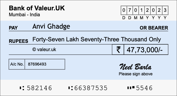 How to write a cheque for 47.73 lakh rupees How to write a cheque for 47.73 lakh rupees