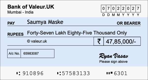 How to write a cheque for 47.85 lakh rupees