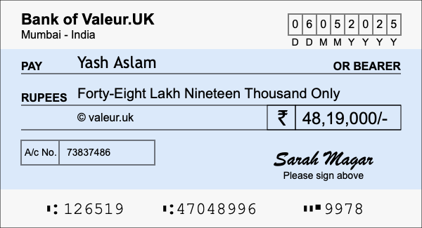 How to write a cheque for 48.19 lakh rupees How to write a cheque for 48.19 lakh rupees