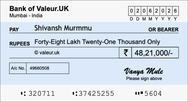 How to write a cheque for 48.21 lakh rupees How to write a cheque for 48.21 lakh rupees