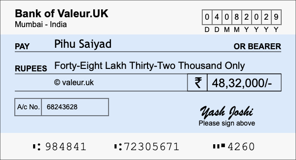How to write a cheque for 48.32 lakh rupees How to write a cheque for 48.32 lakh rupees