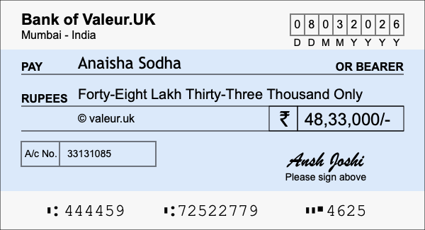 How to write a cheque for 48.33 lakh rupees How to write a cheque for 48.33 lakh rupees