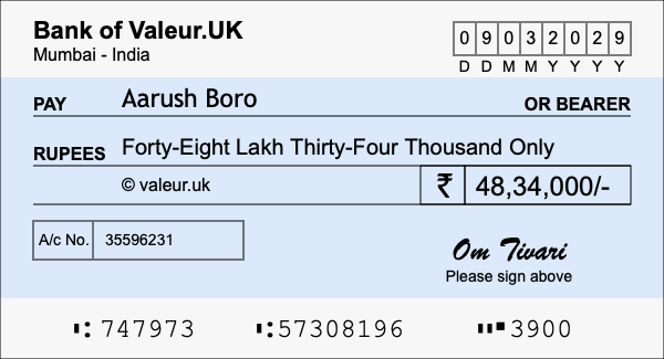 How to write a cheque for 48.34 lakh rupees How to write a cheque for 48.34 lakh rupees