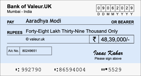 How to write a cheque for 48.39 lakh rupees How to write a cheque for 48.39 lakh rupees