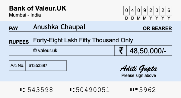 How to write a cheque for 48.5 lakh rupees How to write a cheque for 48.5 lakh rupees