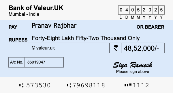 How to write a cheque for 48.52 lakh rupees How to write a cheque for 48.52 lakh rupees
