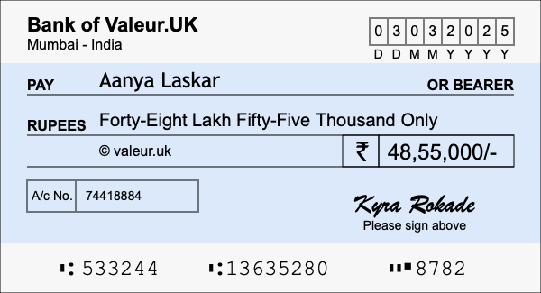 How to write a cheque for 48.55 lakh rupees How to write a cheque for 48.55 lakh rupees