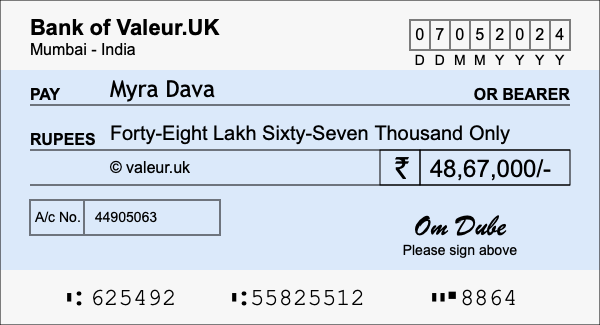 How to write a cheque for 48.67 lakh rupees How to write a cheque for 48.67 lakh rupees