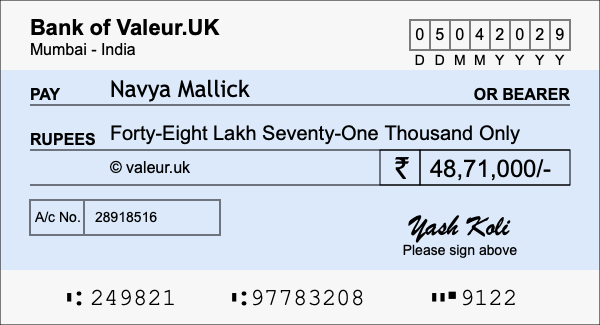 How to write a cheque for 48.71 lakh rupees How to write a cheque for 48.71 lakh rupees