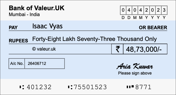 How to write a cheque for 48.73 lakh rupees How to write a cheque for 48.73 lakh rupees