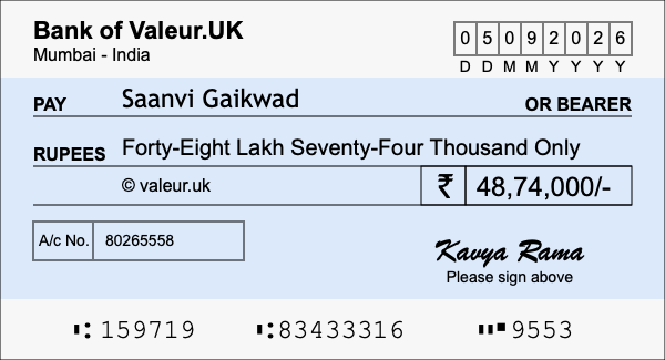 How to write a cheque for 48.74 lakh rupees How to write a cheque for 48.74 lakh rupees
