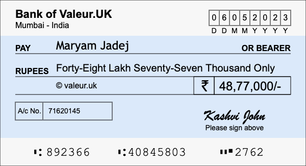 How to write a cheque for 48.77 lakh rupees How to write a cheque for 48.77 lakh rupees