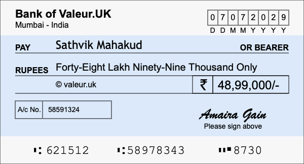 How to write a cheque for 48.99 lakh rupees