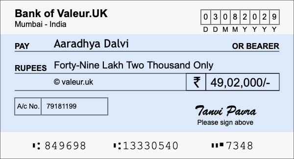 How to write a cheque for 49.02 lakh rupees How to write a cheque for 49.02 lakh rupees