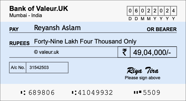 How to write a cheque for 49.04 lakh rupees How to write a cheque for 49.04 lakh rupees