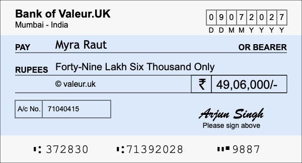 How to write a cheque for 49.06 lakh rupees How to write a cheque for 49.06 lakh rupees